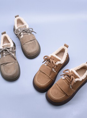 微瑕冬季新款加绒加厚软底保暖棉鞋女靴单鞋真皮复古毛毛勃肯鞋女