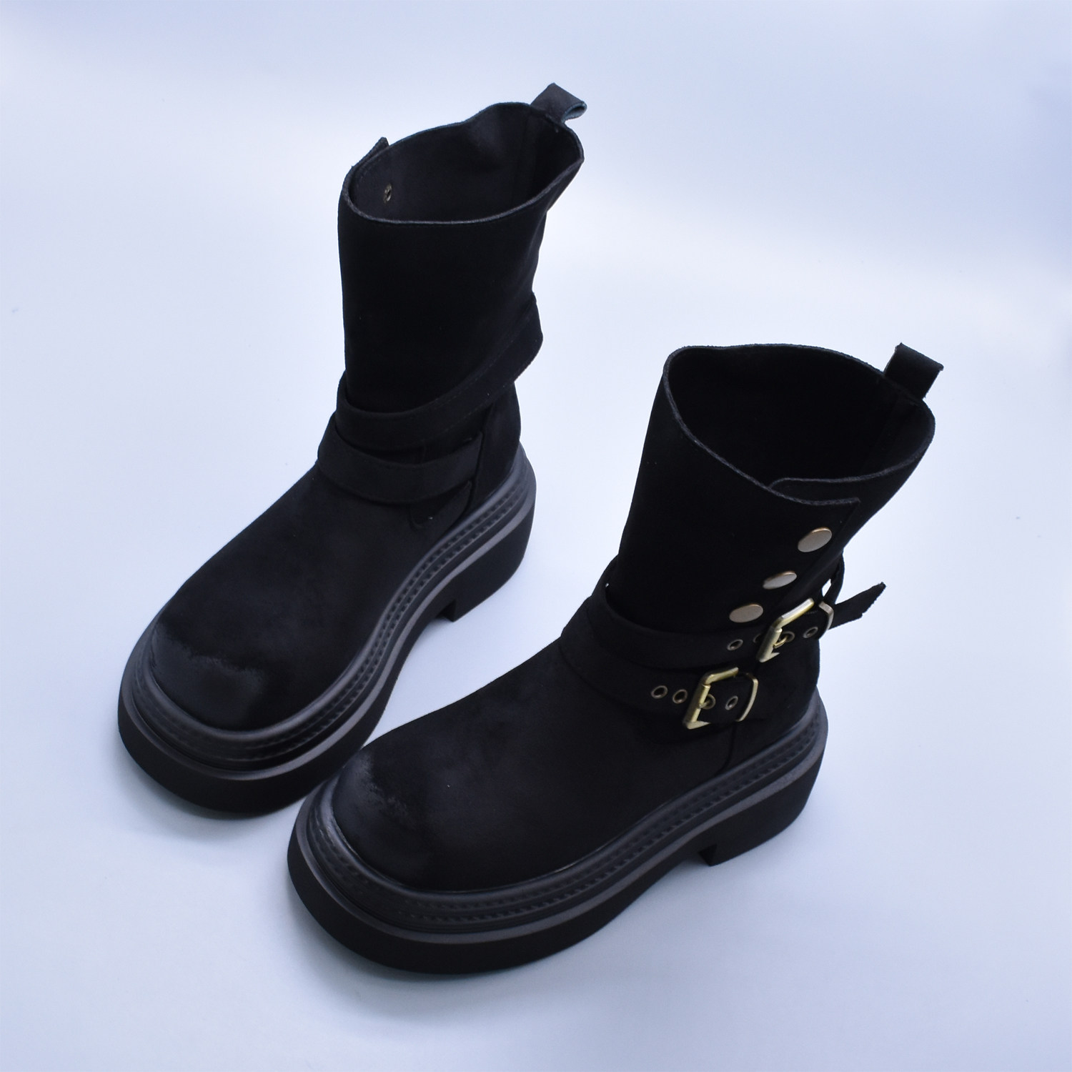 两穿骑士靴2025新款秋冬复古马丁靴美拉德棕色靴子粗跟厚底短靴女