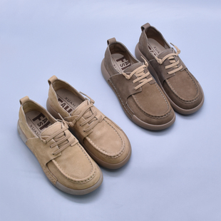 秋季软底牛皮女鞋子牛津鞋新款袋鼠鞋软皮软底深口休闲圆头单鞋潮