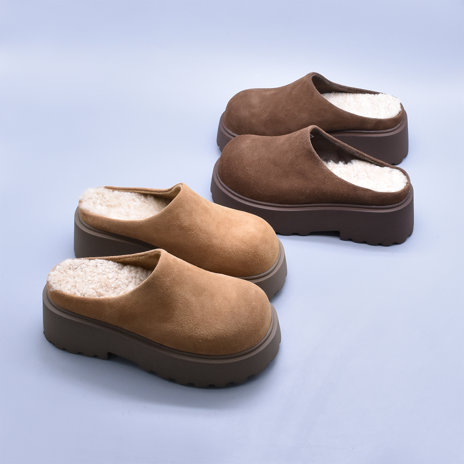 秋冬羊毛鞋垫外穿拖鞋厚底豆豆鞋小码棉拖鞋真皮休闲小土豆勃肯鞋