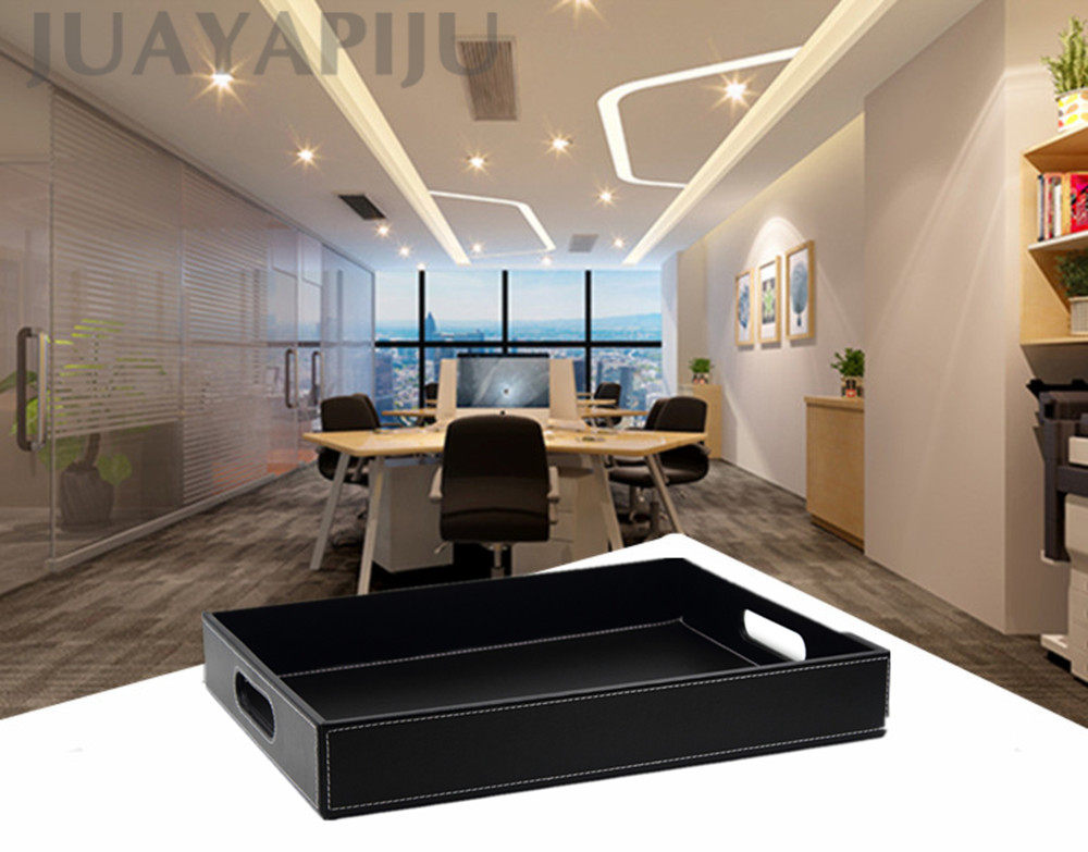 하이 엔드 가죽 직사각형 손 구멍 트레이 유럽 스타일의 와인 차 트레이 과일 트레이 패션 크리 에이 티브 접시 호텔 용품