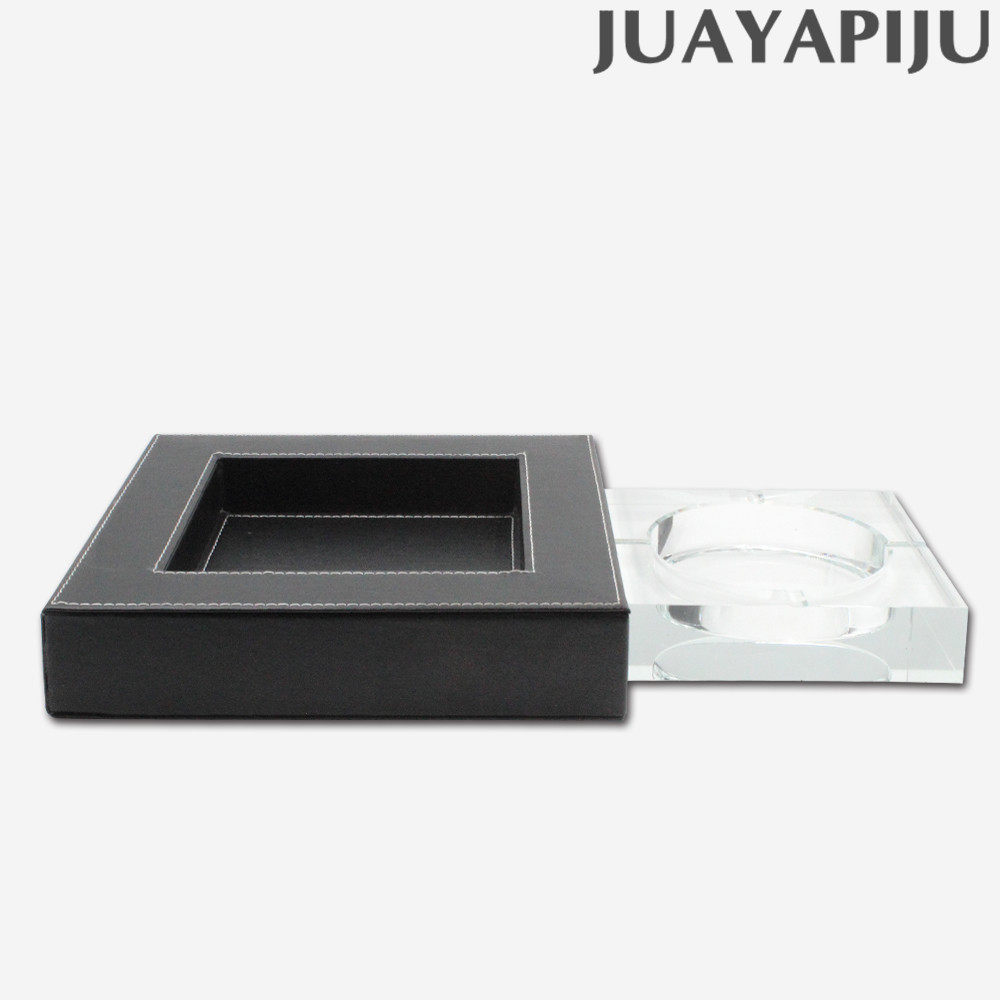 创意高档商务欧式皮革装饰水晶烟灰缸大小号 时尚家居办公室烟缸