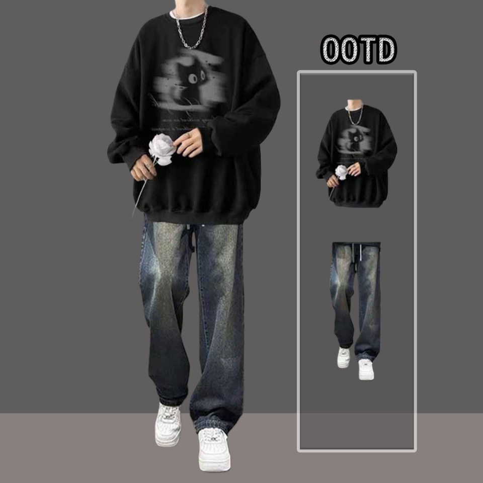 秋冬季加绒卫衣套装男潮流搭配帅气青少年加厚衣服外套男装两件套