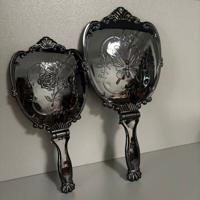 ins韩国风手持化妆镜复古梳妆镜公主镜美容院桌面镜子单面手持镜