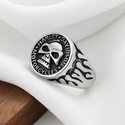 Retro Biker Skull Ring For Men Silver Color Punk Gothic Rock