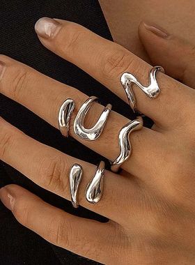 4Pcs/Set Fashion Silver Color Irregular Geometric Open Rings