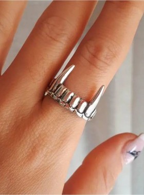 Antique Silver Color Vampire Teeth Open Ring For Women Men R