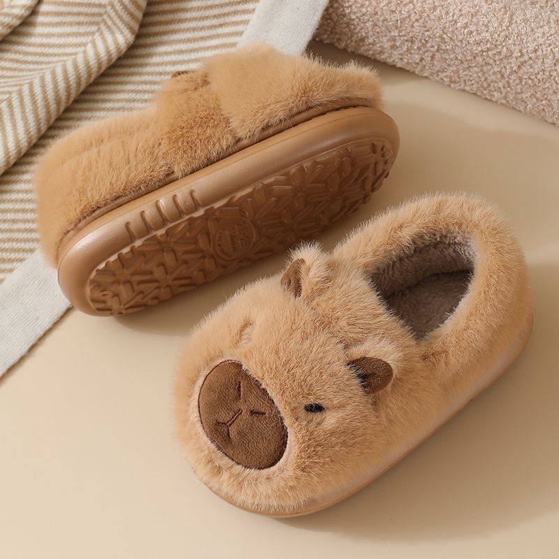卡皮巴拉冬季儿童棉鞋男女童居家防滑外穿毛绒保暖厚底可爱棉拖鞋