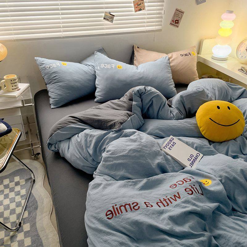 a类母婴级耐脏不起球刺绣超柔磨毛被套四件套床笠宿舍床单三件套4