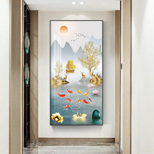 九鱼图入户玄关装饰画走廊过道竖版墙壁画玄幻挂画正对门2022新款