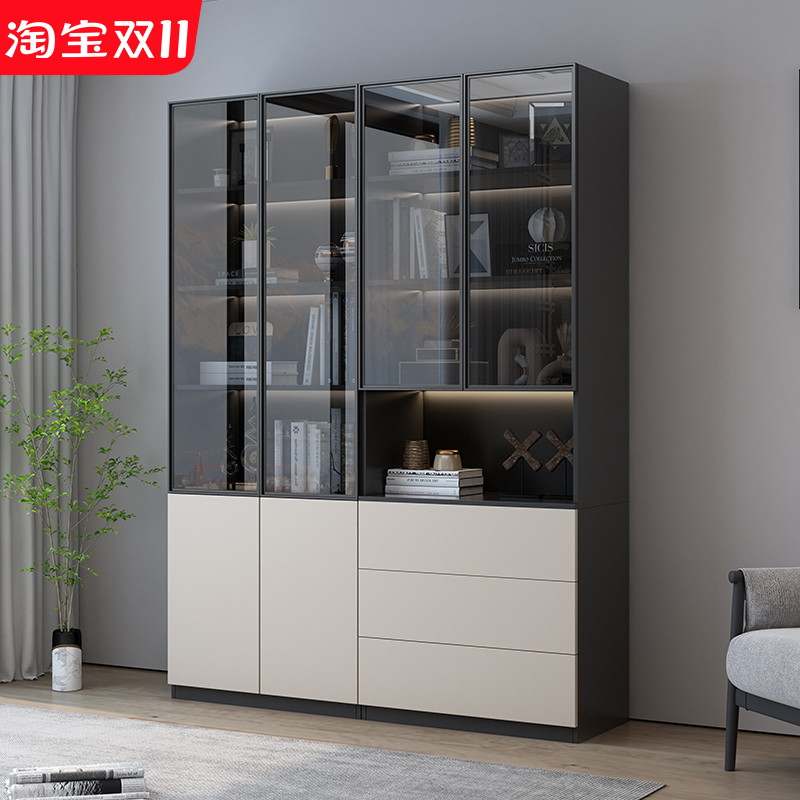 全友家居轻奢书柜玻璃门现代简约家用客厅书架置物架书房展示柜储