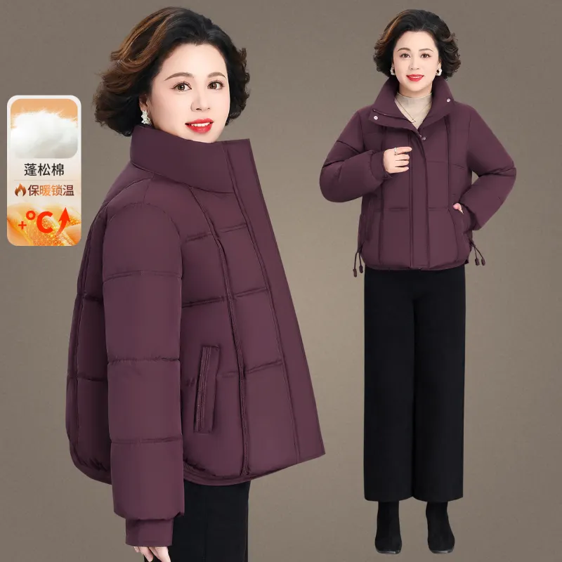 中老年女立领短款加厚保暖棉服