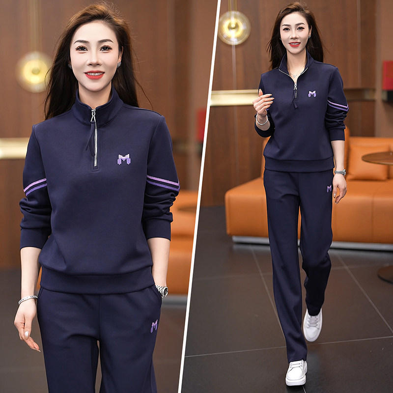 运动风半拉链立领卫衣套装女2026新款春季时尚显瘦休闲两件套