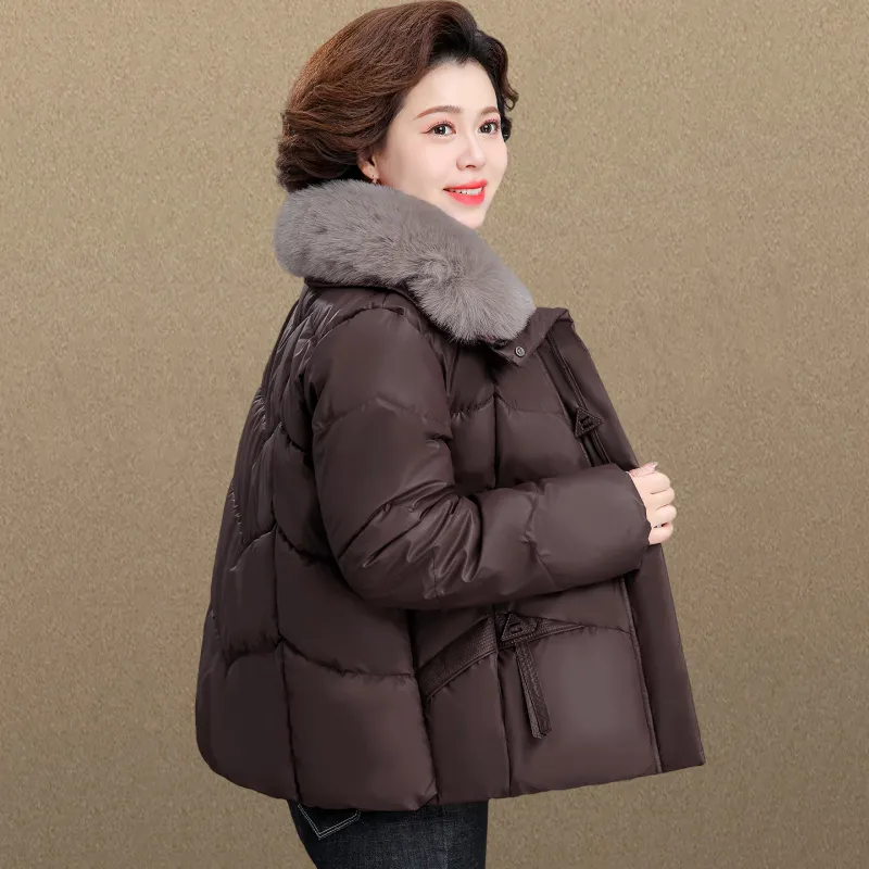 冬季加厚短款毛领妈妈棉服