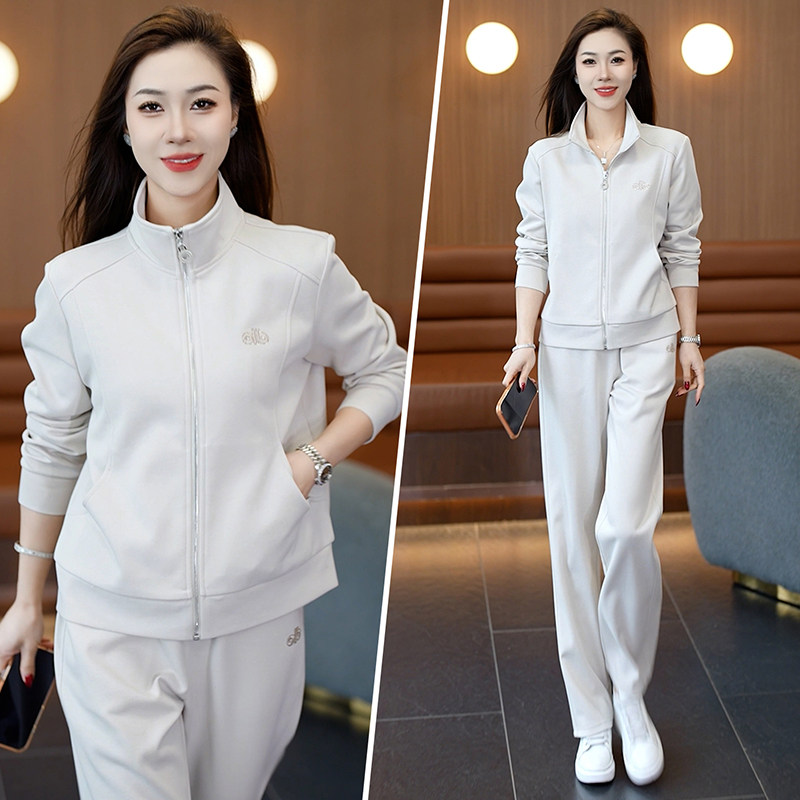 休闲运动套装女2026春季新款修身立领开衫减龄两件套