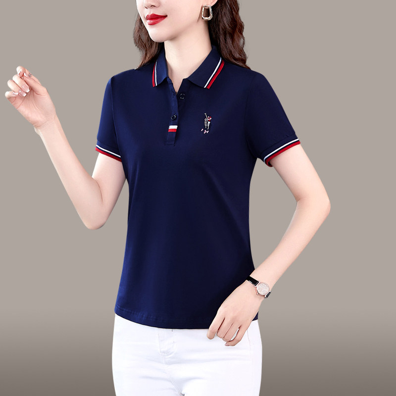 中年妈妈polo衫翻领短袖t恤女夏季2026新款纯棉薄款减龄运动上衣