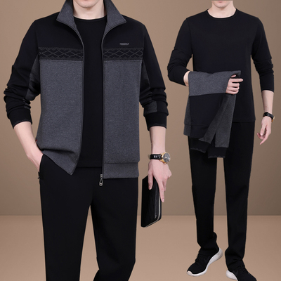 中老年运动套装男士春秋季三件套2025新款爸爸春装休闲运动服套装