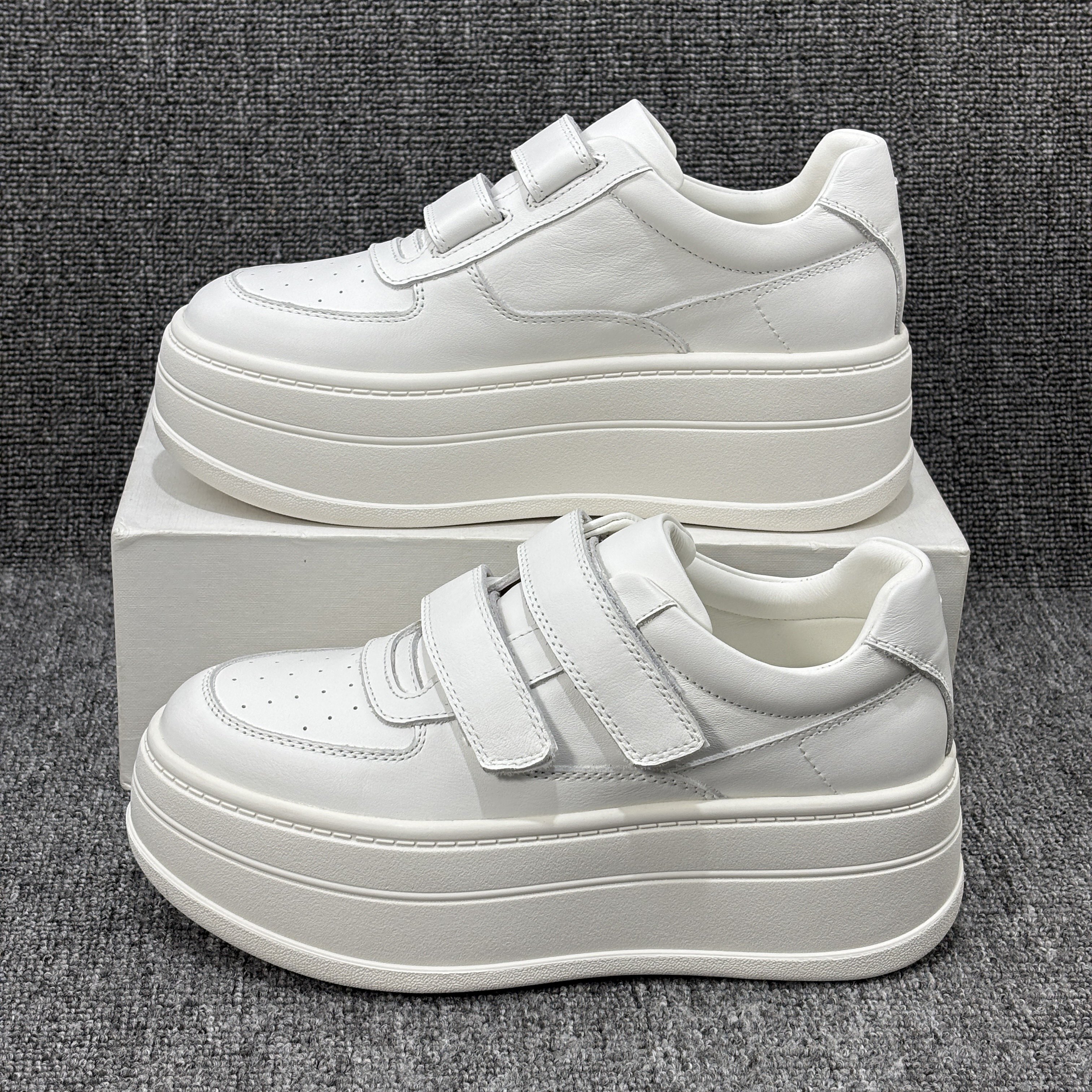 欧洲站2026春季新款真皮增高小白鞋厚底松糕魔术贴休闲板鞋女欧货,女鞋,休闲板鞋,淘宝优惠券,粉丝福利购,淘宝优惠卷