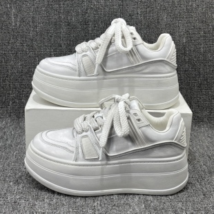 真皮小白鞋 增高做旧脏脏鞋 女欧货 厚底松糕休闲板鞋 欧洲站2026新款