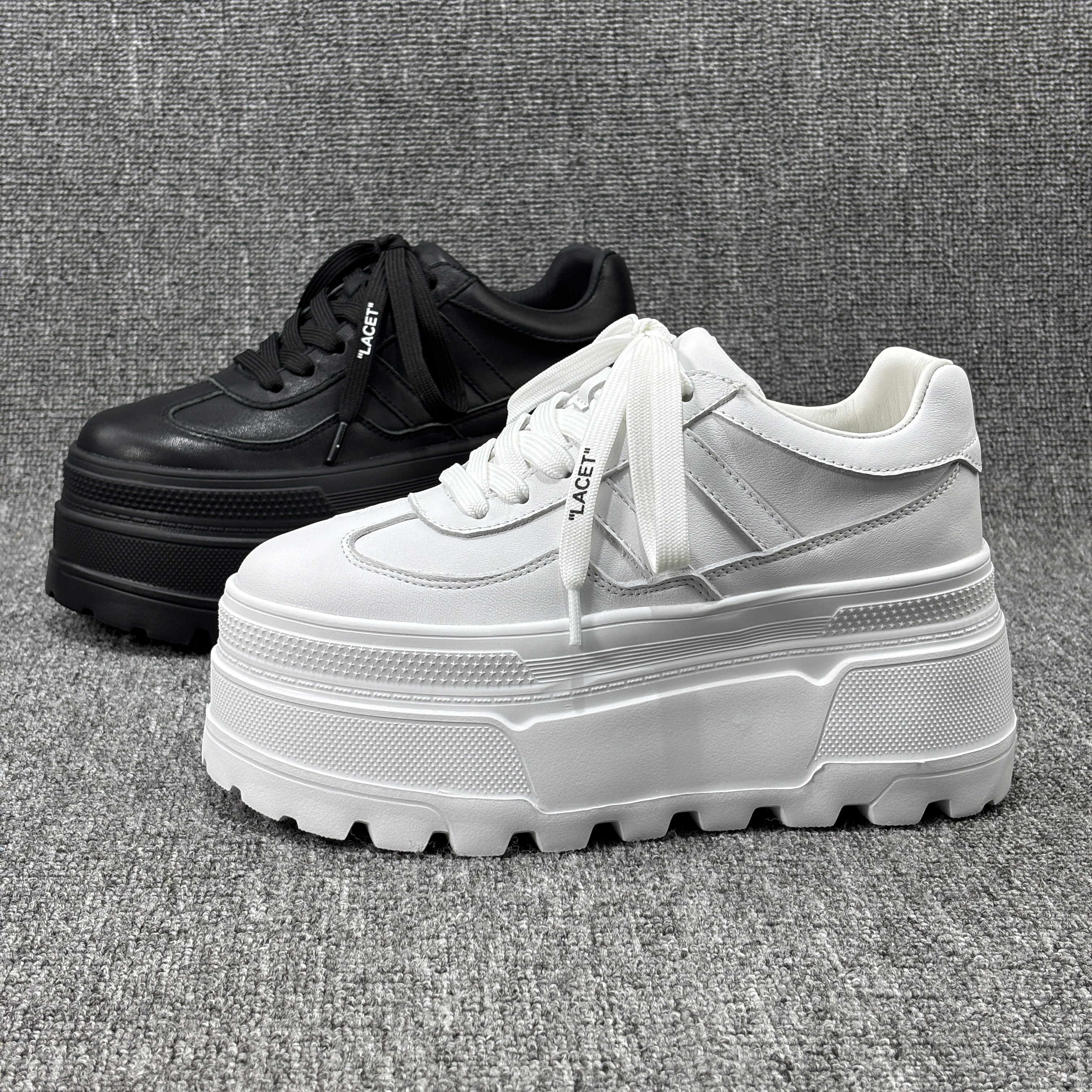 欧货小个子增高真皮老爹鞋女白色2025秋新款厚底松糕欧洲站小白鞋