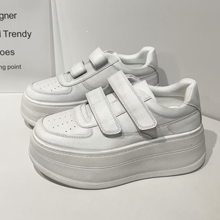 女欧货 增高6cm做旧真皮魔术贴小白鞋 欧洲站2026新款 厚底休闲板鞋