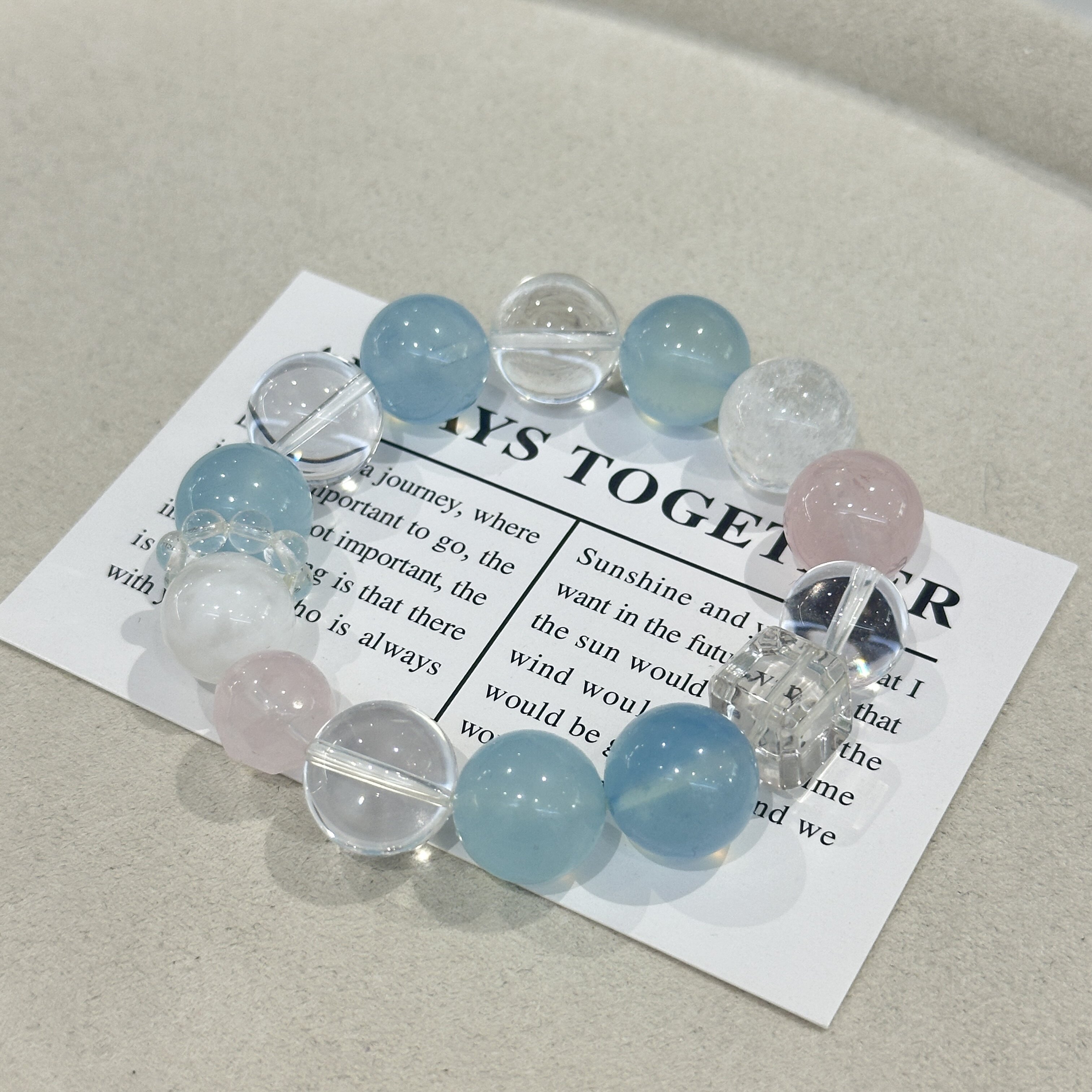 天然多宝海蓝宝冰马粉蓝粉色雪花幽灵水晶手串女轻奢原创招财转运