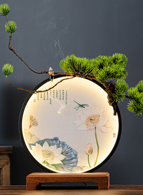 发光LED倒流香摆件 佛龛背景灯佛像客厅玄关禅意装饰心经灯圈底座