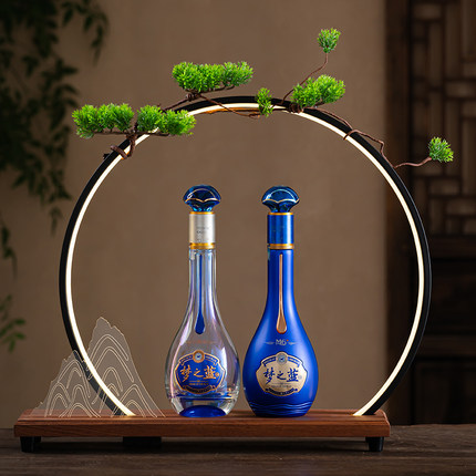 中式透光群山led灯白酒展台 红酒品鉴会高端酒瓶红木底座灯圈摆件