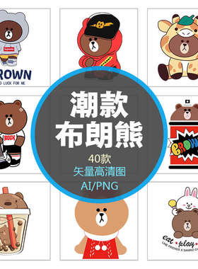 第51期 热转印T恤抱枕烫画矢量潮流卡通布朗熊PNG免扣高清壁纸图