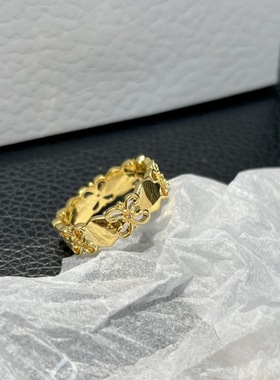 18K鸢尾花戒au750黄金镶钻石金色指环法式轻奢女戒工厂直销