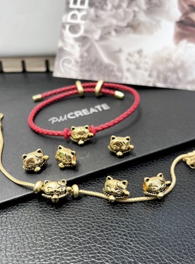 纯18K招财猫手串au750彩金烤漆吊坠幸运手链转运珠礼物情侣款