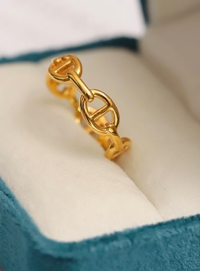 18K猪鼻子戒指AU750彩金不脱模时尚百搭女镂空光面指环送女友礼物