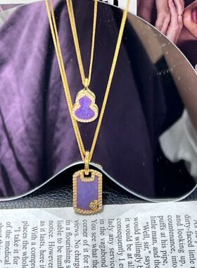 18K通体金葫芦吊坠au750镶嵌紫玉莫桑小众设计时尚通勤吊坠水贝直