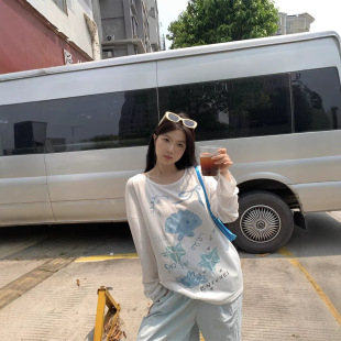 长袖 白色薄款 t恤上衣 女夏季 慵懒贝壳海星印花防晒罩衫