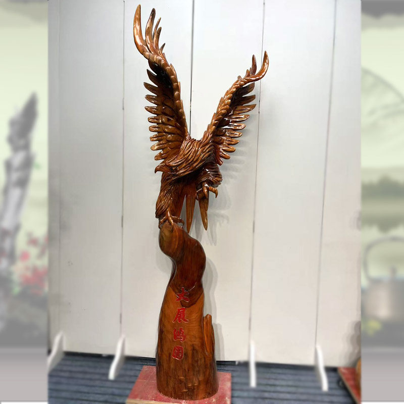 木雕老鹰摆件根雕工艺品客厅办公室装饰品香樟木木手工雕刻实木雕
