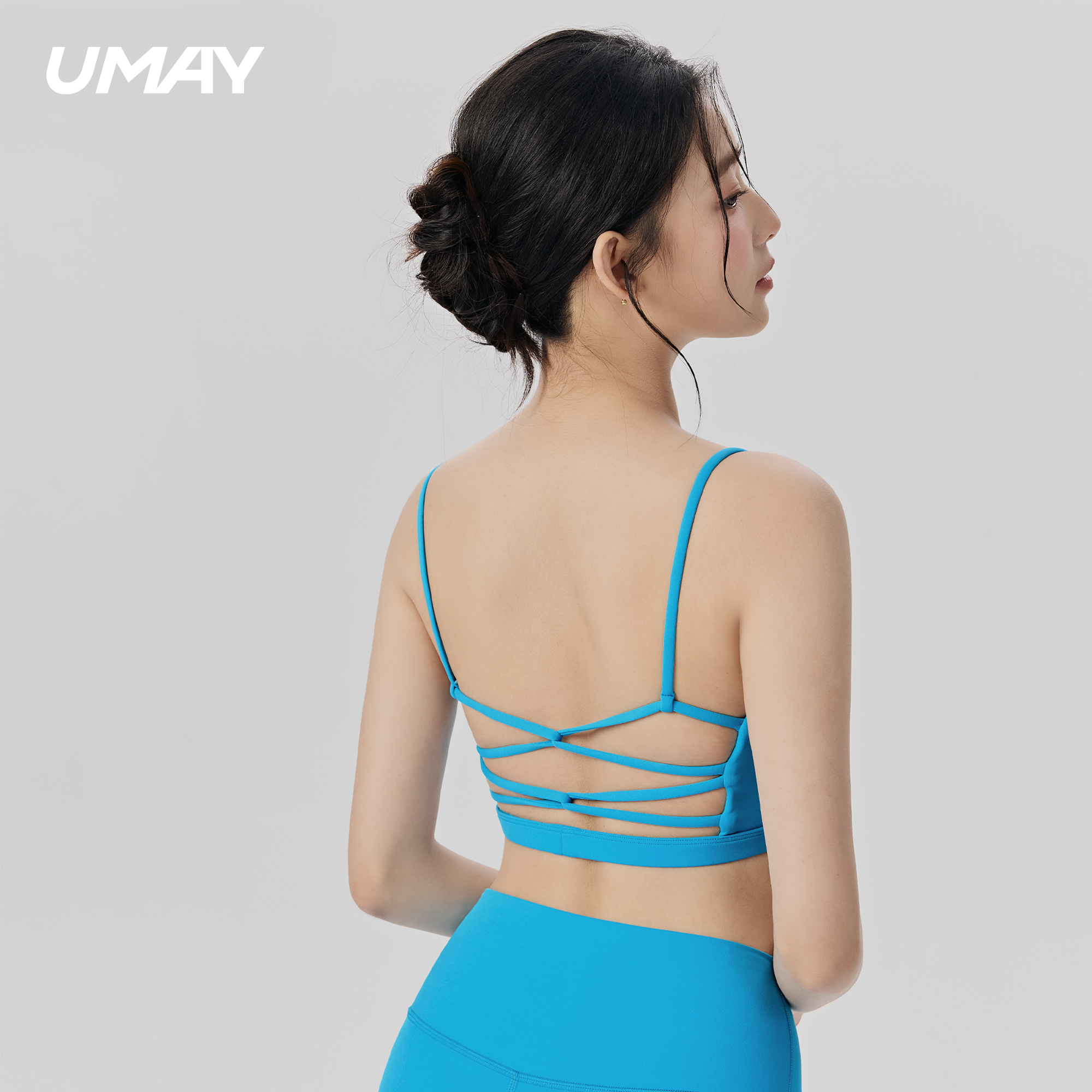 UMAY交叉美背运动文胸女新款吊带胸垫一体外穿健身内衣瑜伽上衣