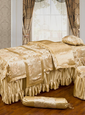 全棉高档奢华美容床罩美容美体床罩紫色四件套多功能80内通用