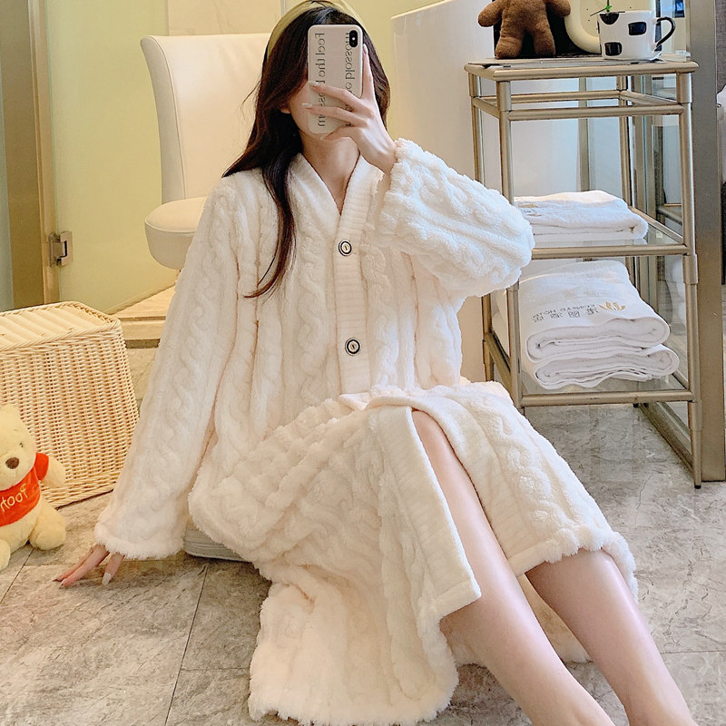 睡袍女睡衣秋冬珊瑚绒加厚法兰绒保暖中长款家居服开衫睡裙可外穿,女士内衣/男士内衣/家居服,睡袍/浴袍,淘宝优惠券,粉丝福利购,淘宝优惠卷