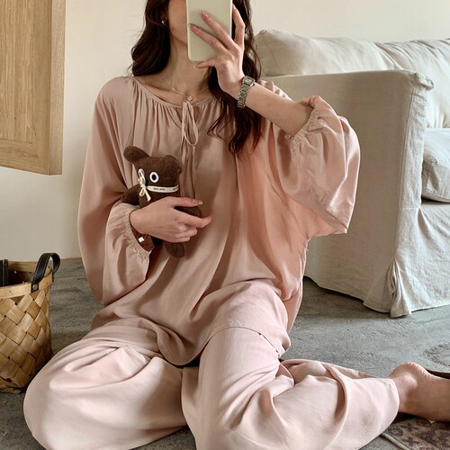 女棉绸中国风睡衣套装