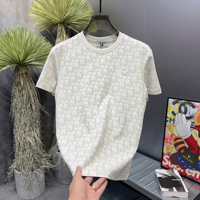 欧洲站夏季新款轻奢欧货个性印花凉感丝光男短袖圆领修身品质T恤