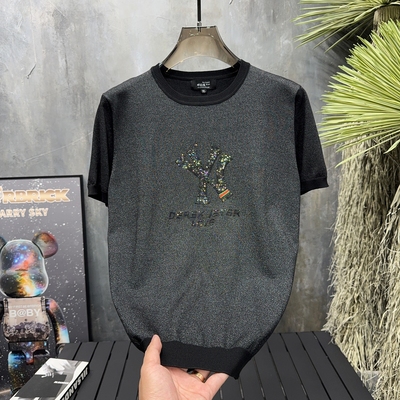 圆领修身轻奢刺绣亮片短袖