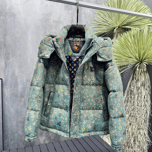 欧洲站冬季新款轻奢时尚修身连帽可拆个性提花羽绒服保暖外套潮流