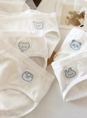 5条白色纯棉裆内裤女生可爱卡通日系简约透气女生三角裤学生刺绣