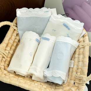 自由与风~加长裆内裤女生纯棉裆10a抗菌蓝白清新学可爱简约三角裤