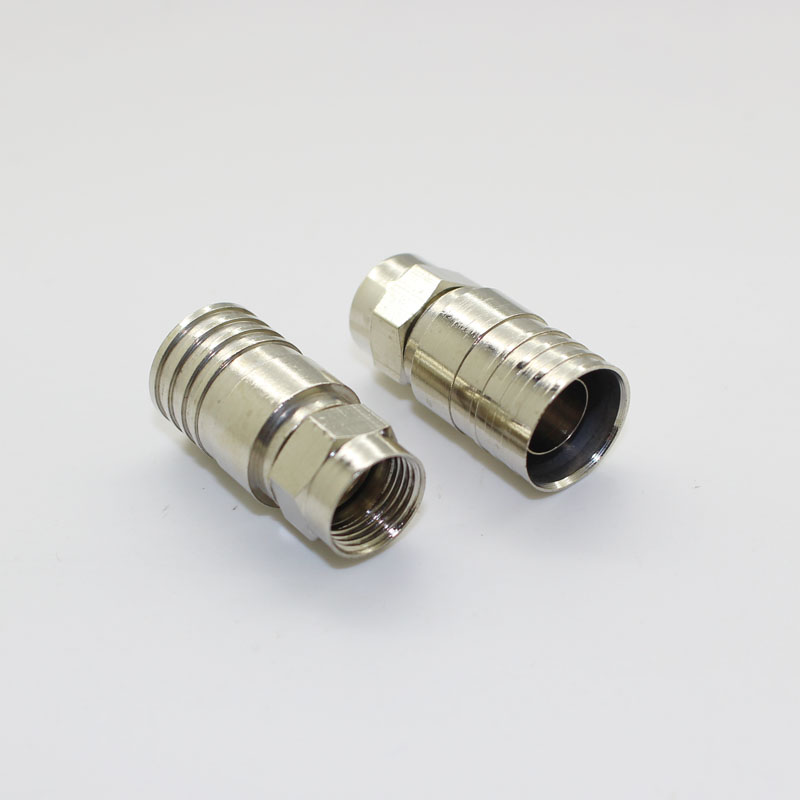 全铜75-7双管冷压F头/英制/公制/RG11有线电视防水冷压F头