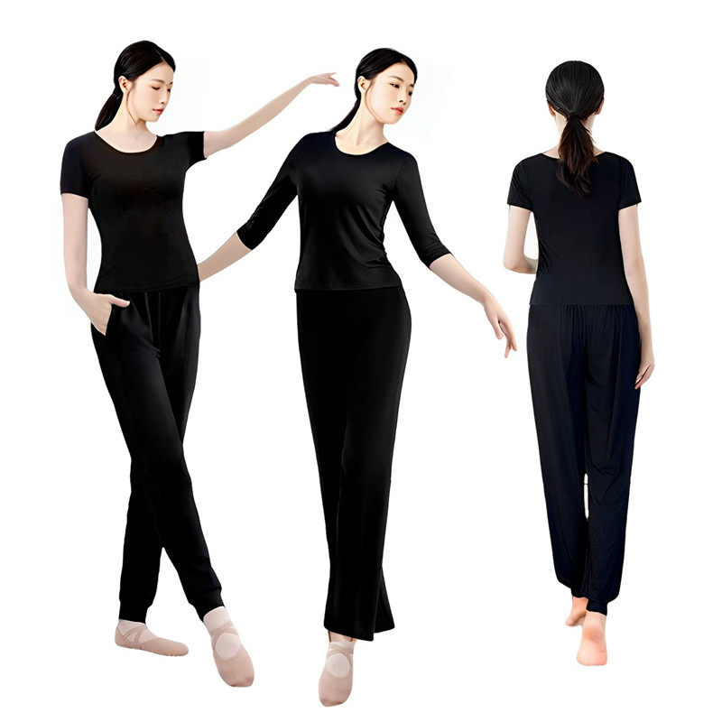 舞蹈练功服女士黑色套装现代舞服莫代尔形体服古典舞跳舞服瑜伽服