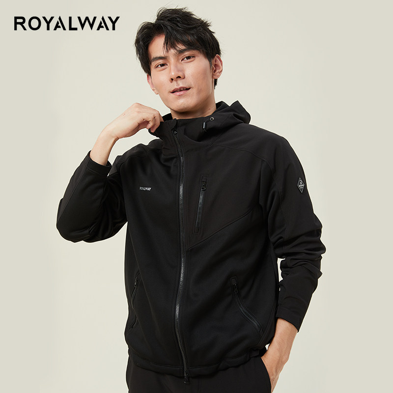 ROYALWAY美户男士休闲夹克春秋拼帽户外运动宽松跑步防风开衫外套