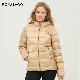 ROYALWAY中长款羽绒服女鹅绒户外防风保暖时尚连帽面包服保暖上衣