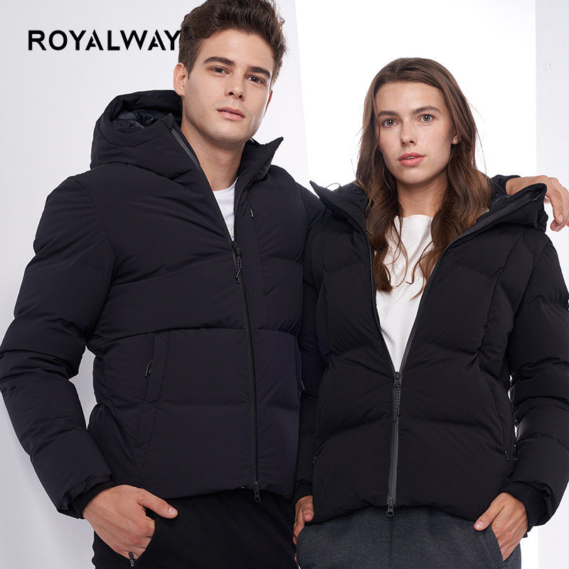 royalway连帽加厚款90白鹅绒男女无缝保暖压胶防风防雨羽绒服