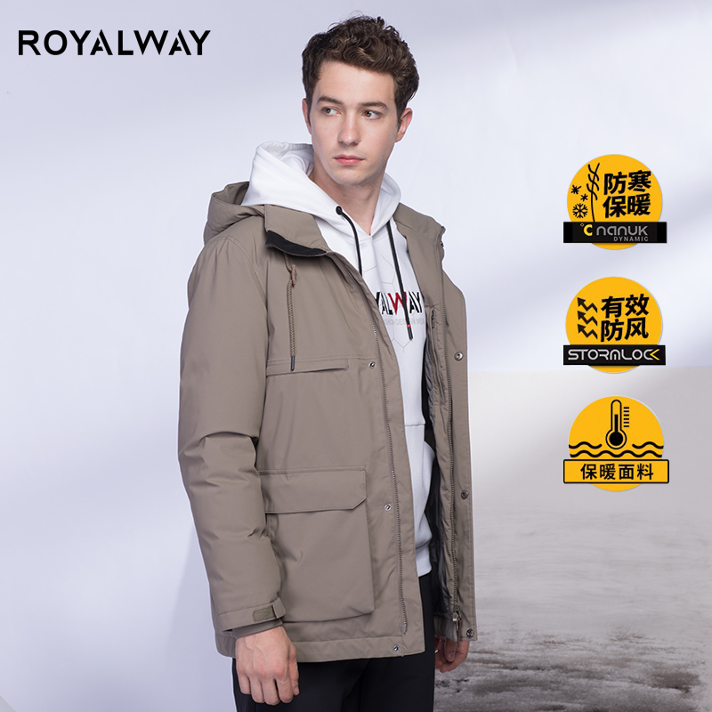 ROYALWAY羽绒服男冬季中长款防水